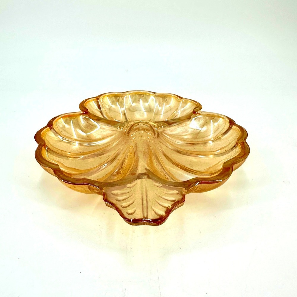 Vintage Jeannette Carnival‎ Glass Hibiscus Island Candy Nut Dish 6"